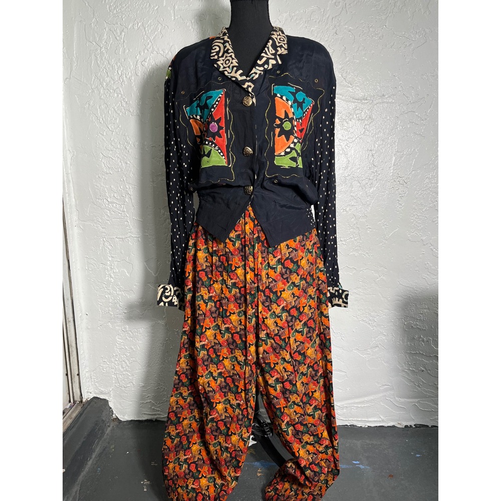 Carole Little Vintage 2 Piece Rayon Set Size 4 Artsy Abstract Print